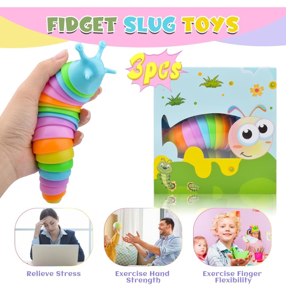 NEW Cevioce 3 PCS Fidget Sensory Toys Slug for Adults & Kids